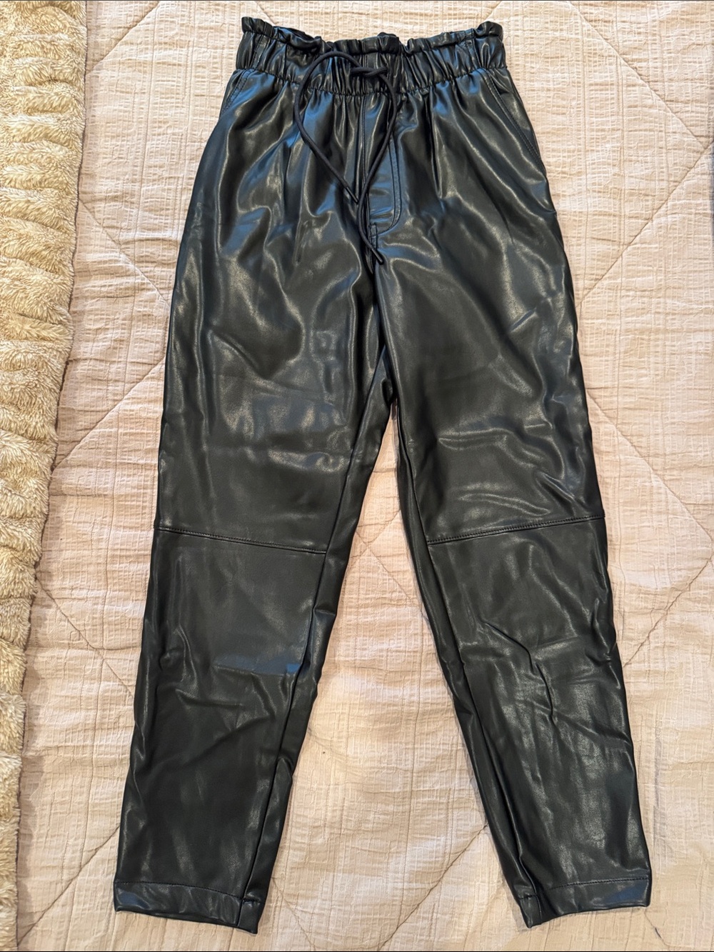 Abercrombie & Fitch Black Faux Leather Elastic Waist Pants